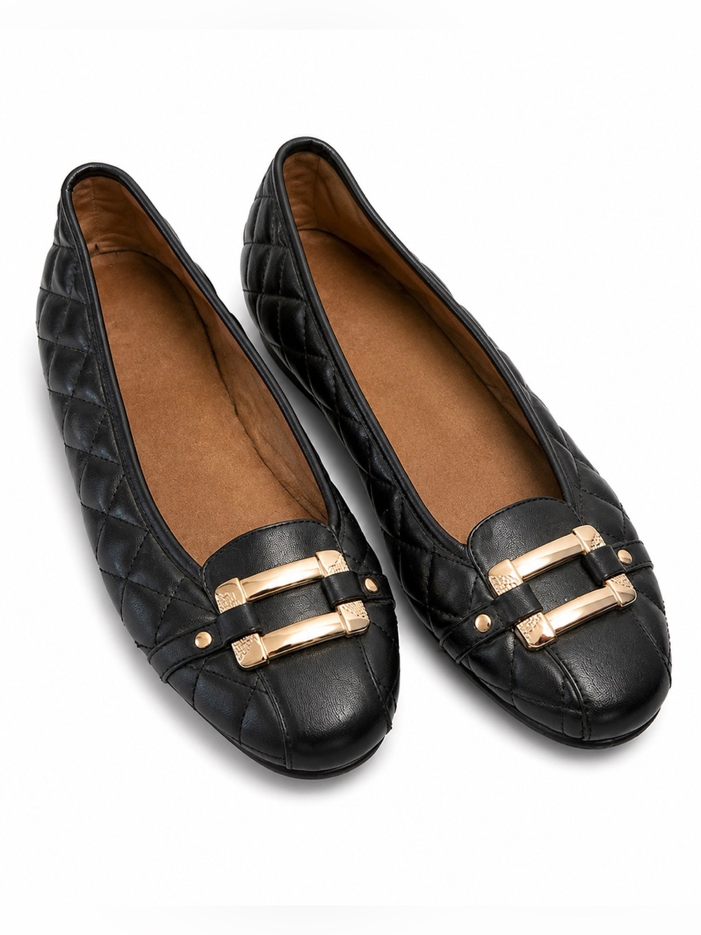 Aerosoles Black Quilted Ballet Flats Gold Hardware Comfort Shoes Size 8.5